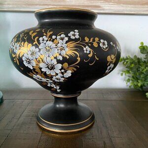 Authentic Kobalt Stile Sevres Floral Black Gold Vase